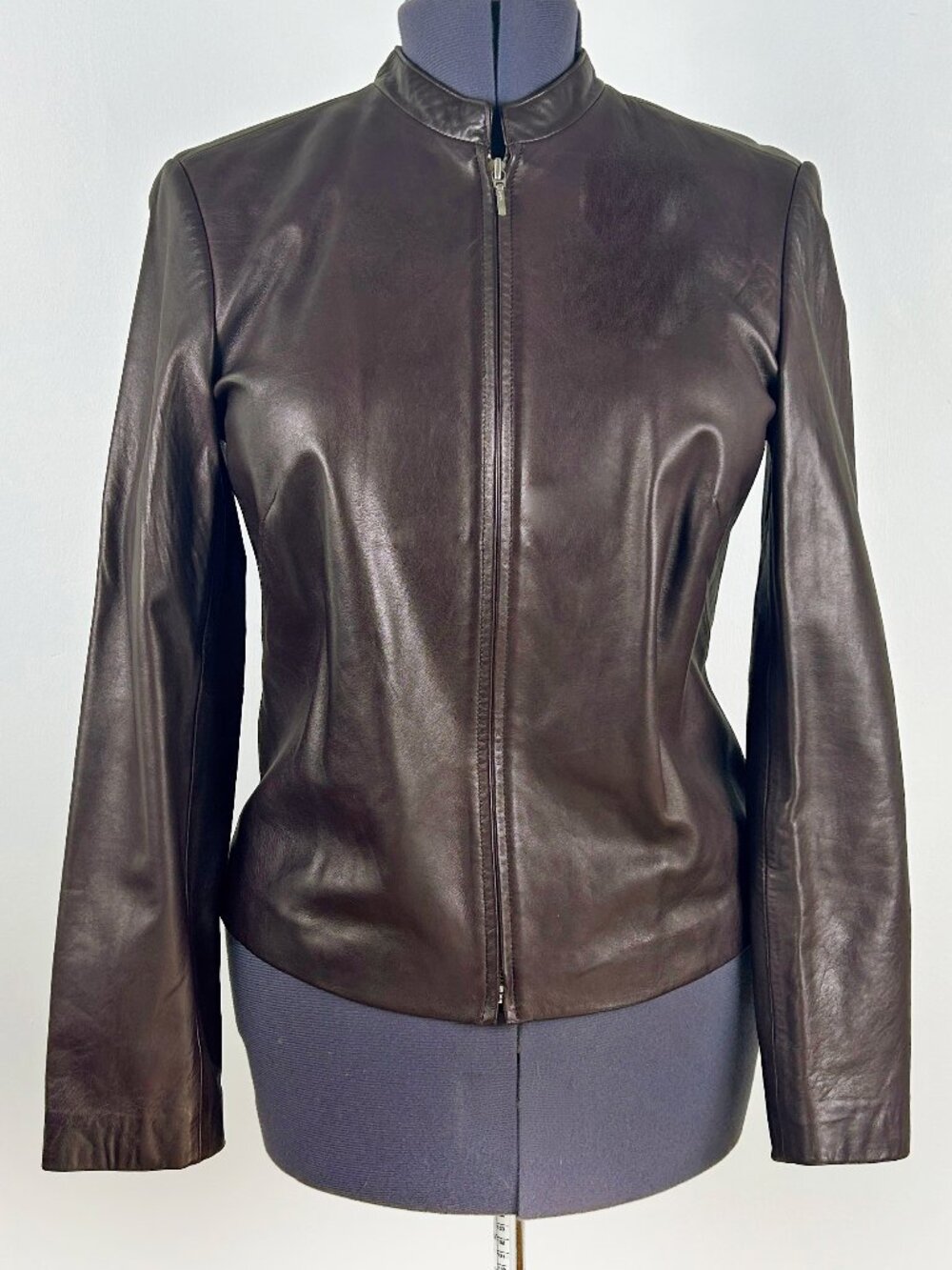 Ann Taylor Brown Leather Jacket Fitted Zip Minimalist Classic